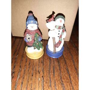 Set of 2 Miniature Snowmen Winter Christmas Seasonal Holiday Decorations Decor